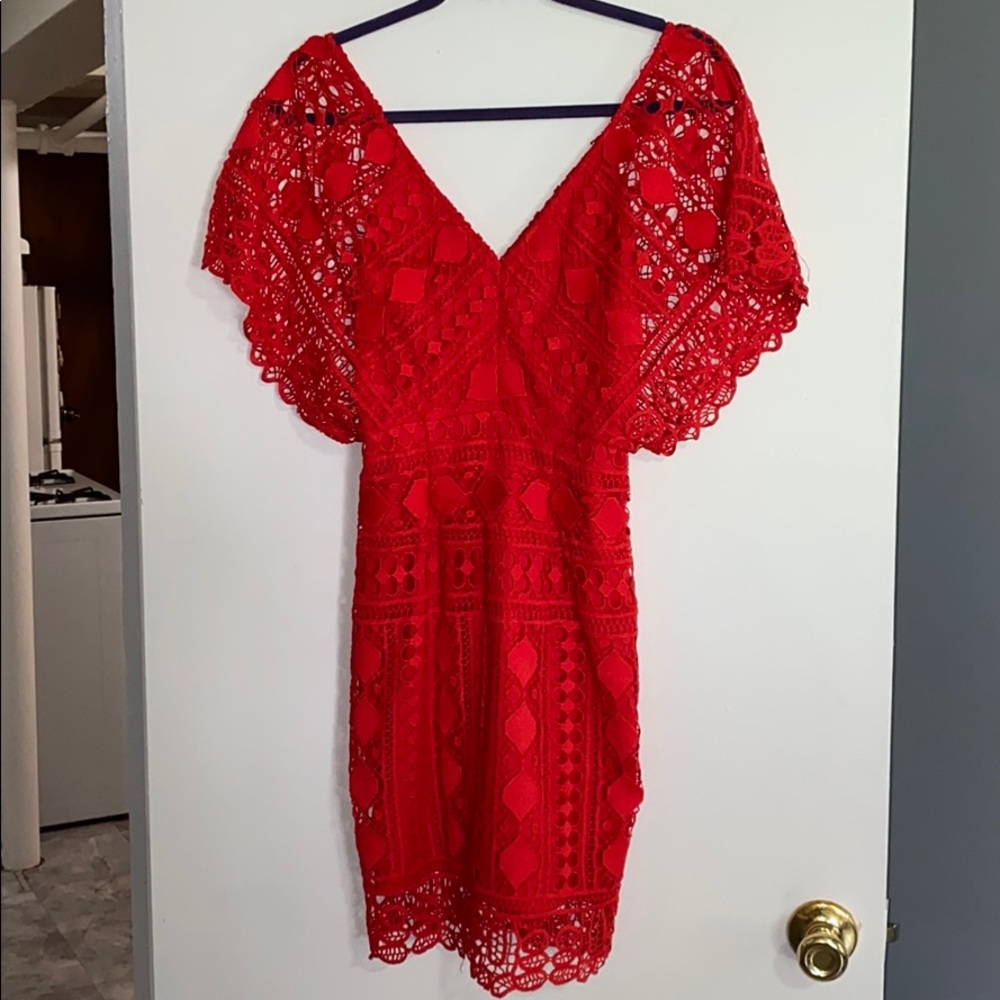 Lulus First Kiss Lace Red Dress